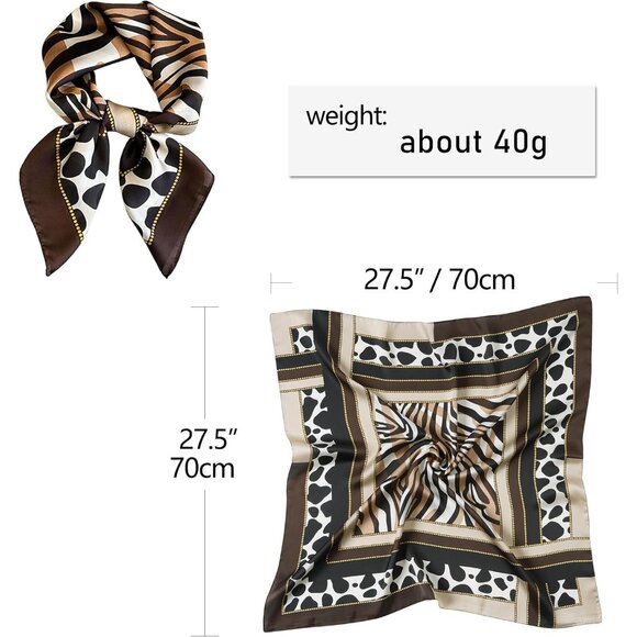 Women Brown Stripe Headscarf Satin Bandana Pattern Polyester Breathable Scarves - Picture 4 of 7